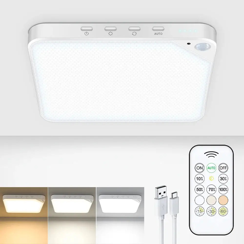WILLED 8W rechargeable motion-sensor ceiling light with remote, magnetic LED, 5000mAh battery, Simples Market