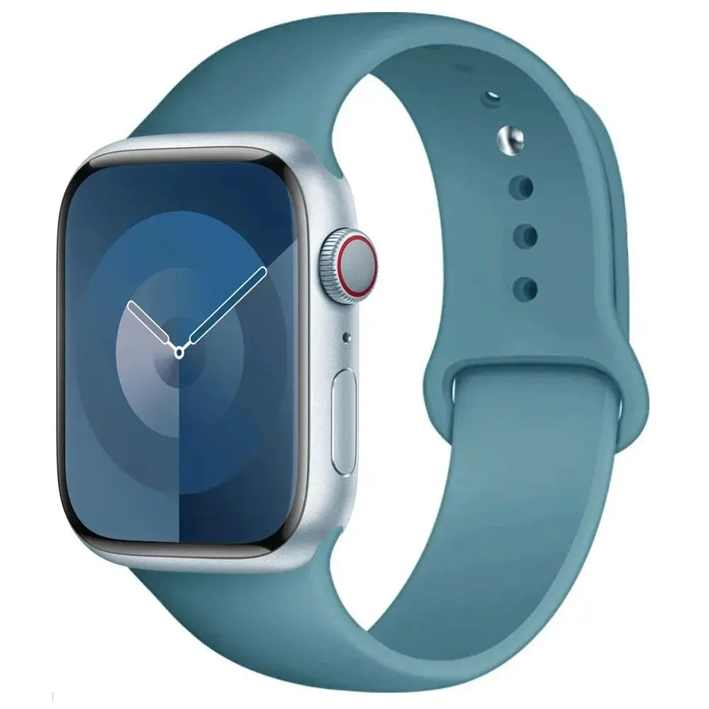 Silicone Apple Watch strap by Simples Market in teal blue for 38–45mm, fits Series 8/7/6/5/4/SE/Ultra 2
