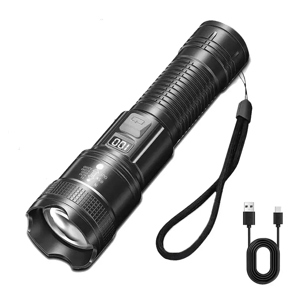 VoltPro UltraBeam 300000LM Tactical LED Flashlight With Digital Display And USB C Charging For Camping And Hunting