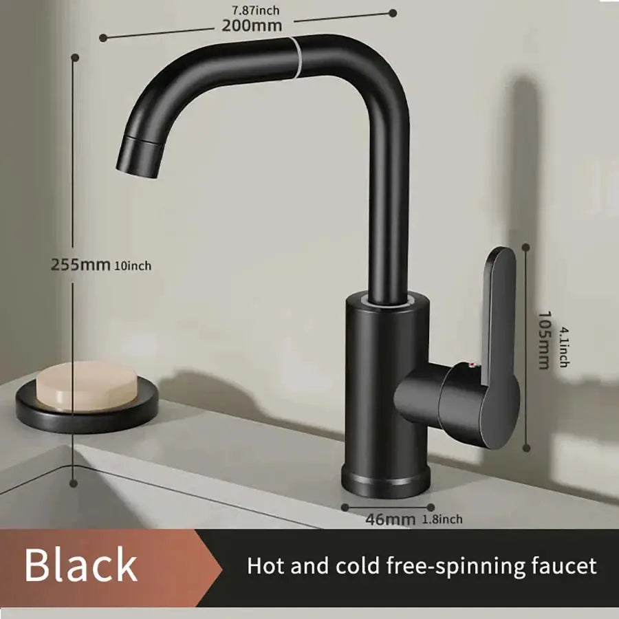 Kitchen faucet Simples Market, black 360° rotating hot and cold water faucet with countertop sink accessories