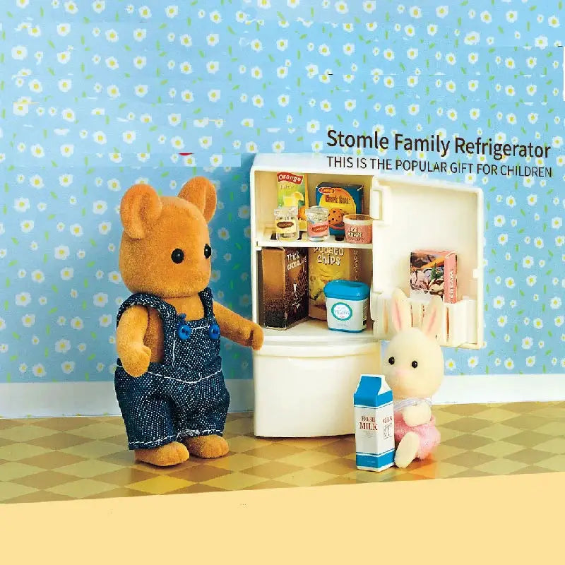 Dollhouse Furniture Set For Bathroom Kitchen Laundry With Fridge And Washing Machine Miniature Pretend Play Toys