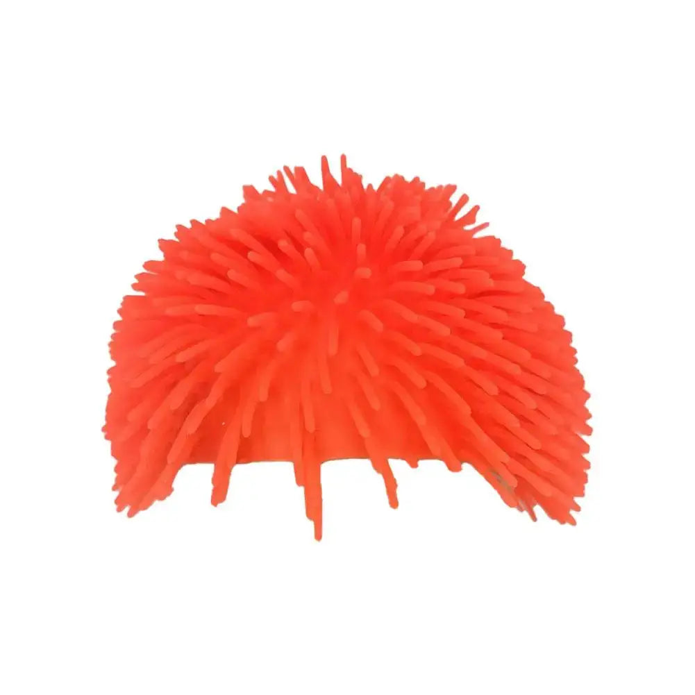 Spiky Ball Prank Hat orange soft TPR headwear for Halloween cosplay, unisex.