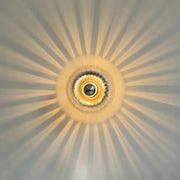 LED Bauhaus Glass Wall Lamp by Simples Market, warm amber glow with circular glass shade and gold-tone ring
