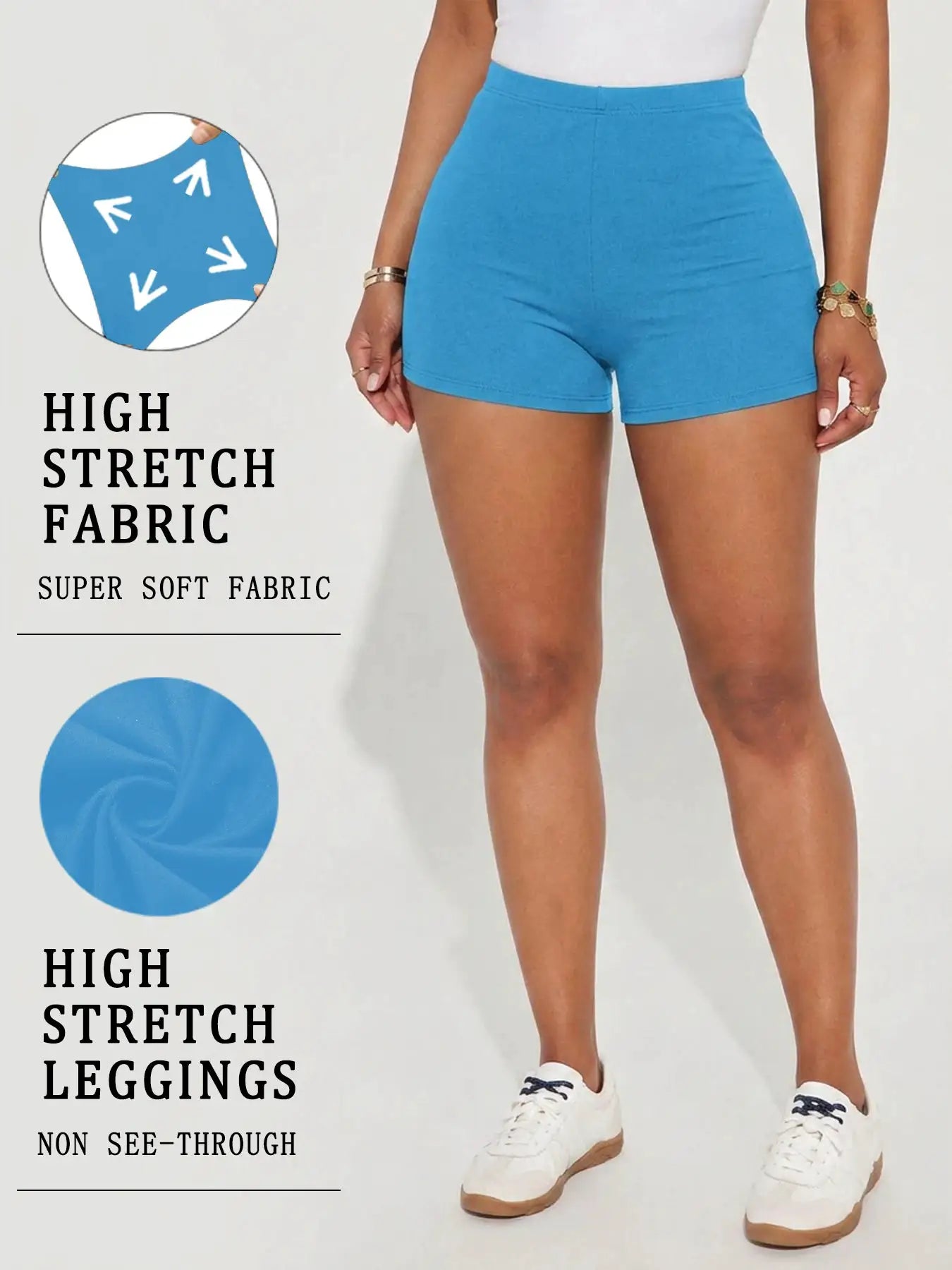 Simples Market women's high-stretch blue biker shorts with super soft fabric for yoga and gym