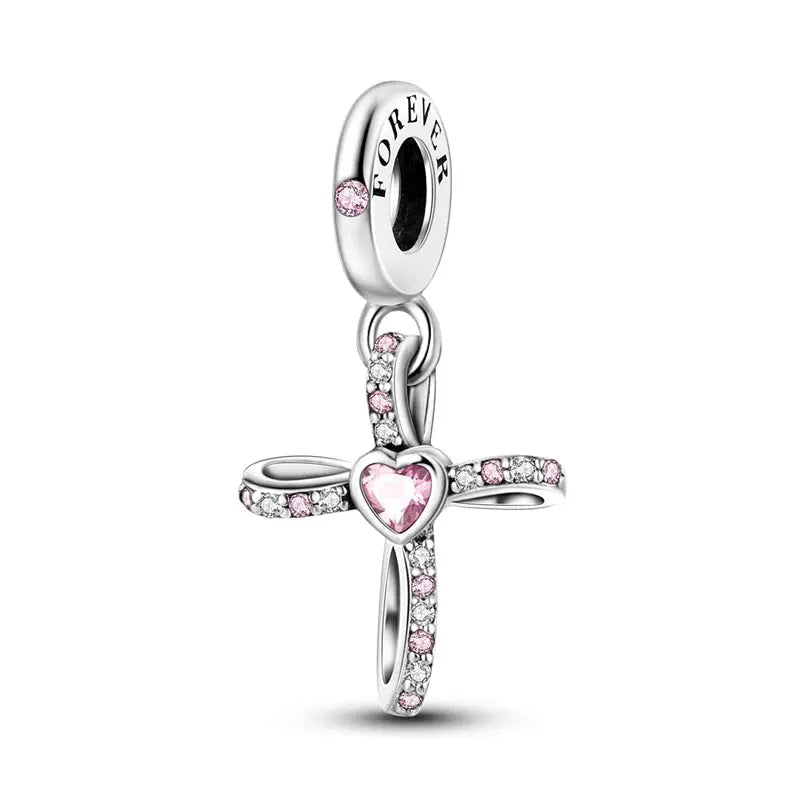 Pink Charms 925 Sterling Silver Heart Bow Perfume Bottle Charms Beads Pendants Fit Bracelet DIY Jewelry Making Women