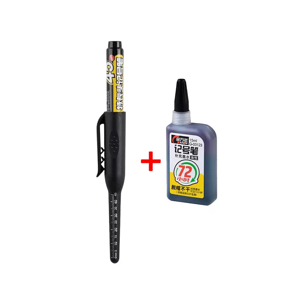 Marker pen and ink bottle 2-piece set; 45mm waterproof deep-hole pen with long nib, black