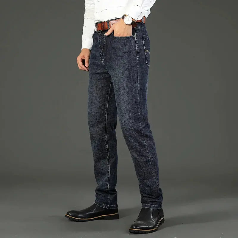 Wthinlee men's dark blue denim jeans with straight leg fit