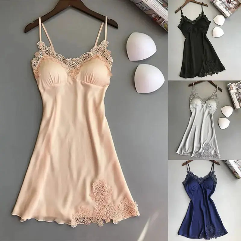 SilkEase Sexy Pajamas Silk Suspender Nightdress Ice Silk Lightweight Breathable Halter Nightwear