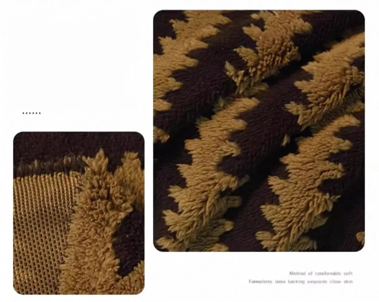 Thick brown and tan jacquard fleece sofa throw blanket with plush tufted texture