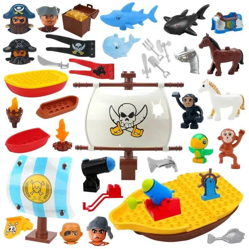 Big Size Building Block Adventure Ship Series Compatible Duplo Brave Pirates Treasure Island Playset For Kids