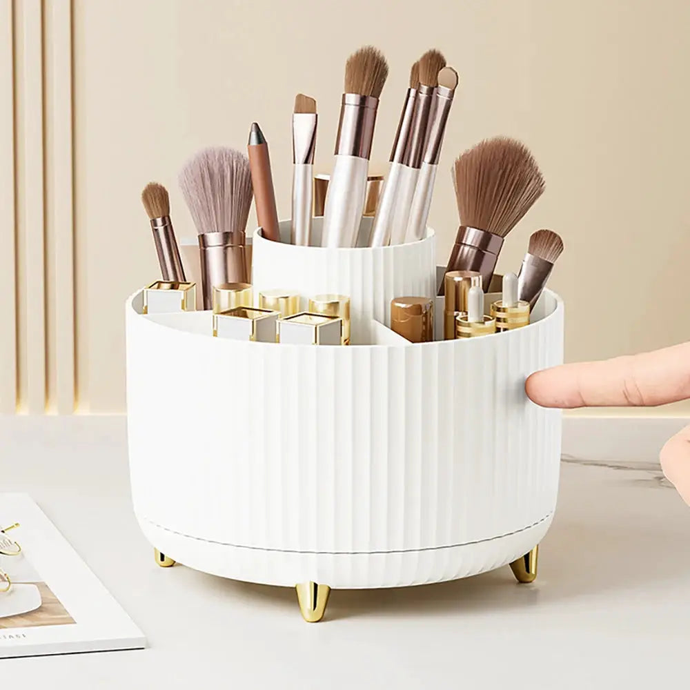 GlamBox 360 Rotating Makeup Desktop Storage Box Organizer Large Capacity Keeps Brushes Lipsticks Accessible
