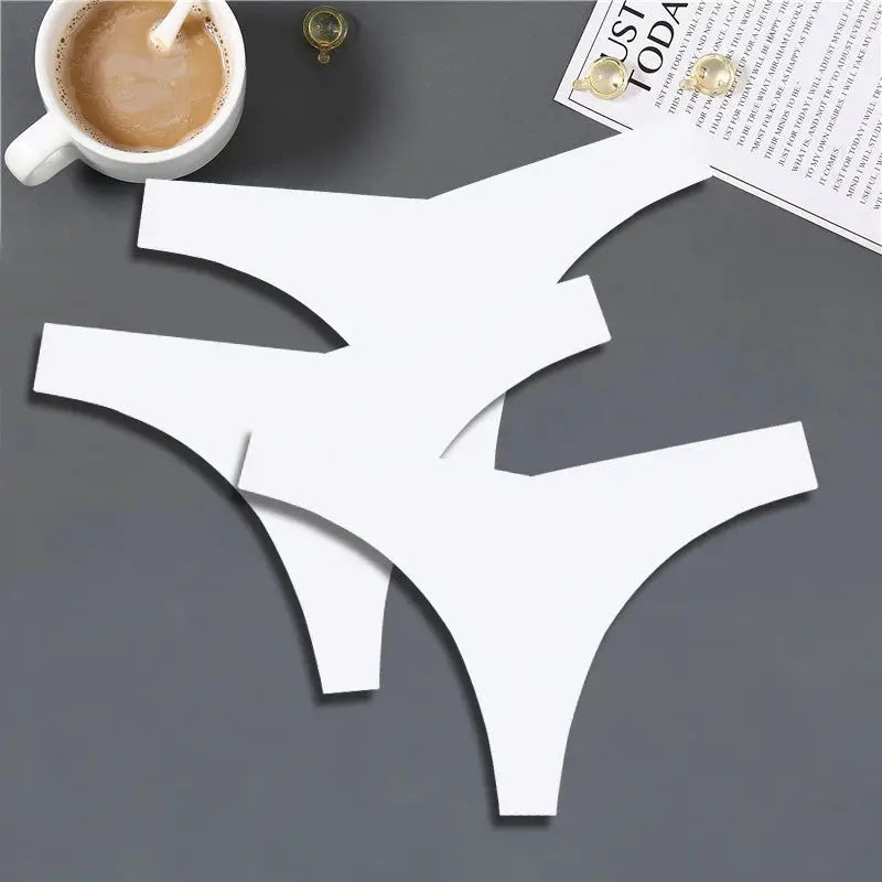 3-pack white ice-silk seamless thong underwear with V-waist, low-rise G-string