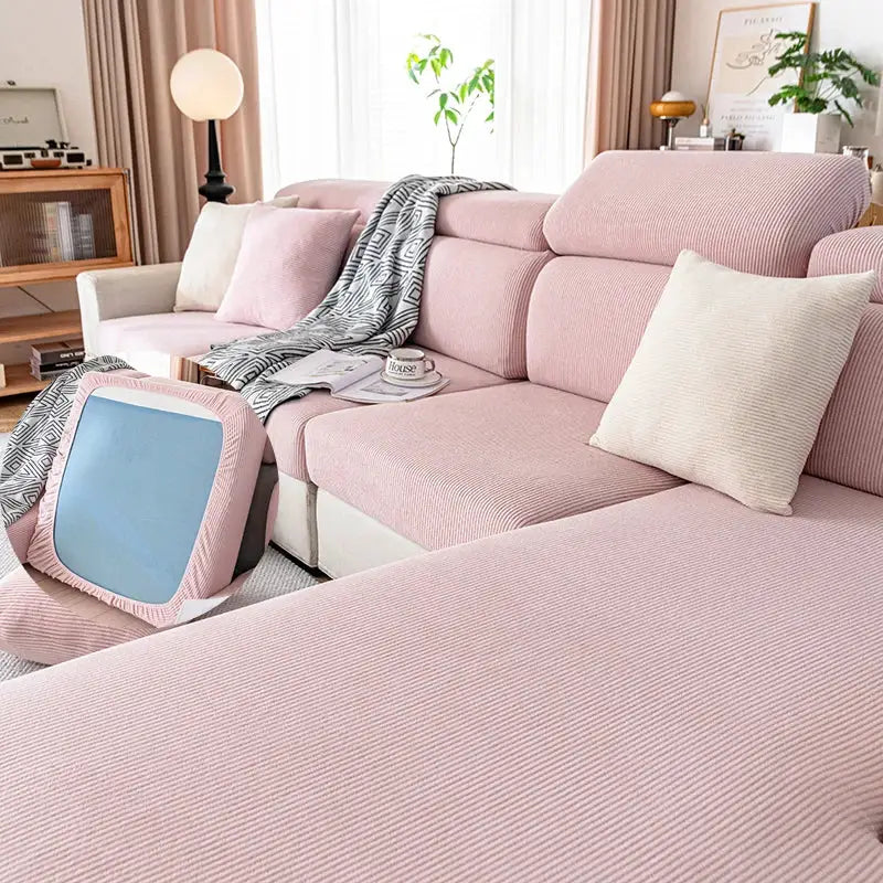 Sofa cover by Simples Market, pink string-plush, elastic and removable