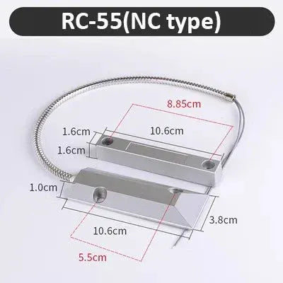 RC-55 NC type door sensor magnetic reed switch kit with metal housings and coiled wire, 2 pieces Simples Market