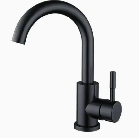 Kitchen faucet with black finish, high-arc spout, and single lever handle.