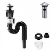 Bathroom sink drain kit with flexible corrugated hose, ABS body, stainless steel top, and mounting hardware (1–5 piece set)