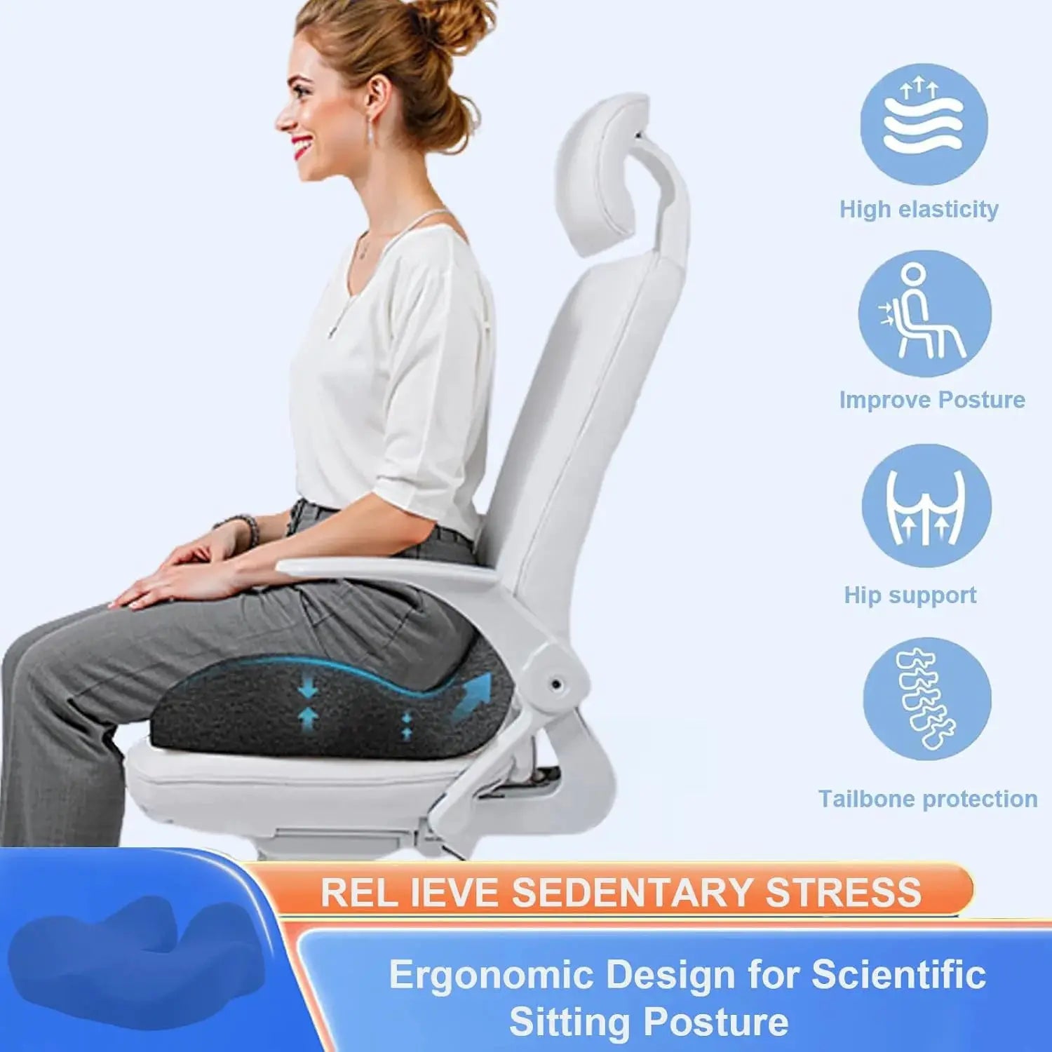 Ergonomic memory foam seat cushion for chairs by Simples Market, dark gray with removable cover, lower-back support