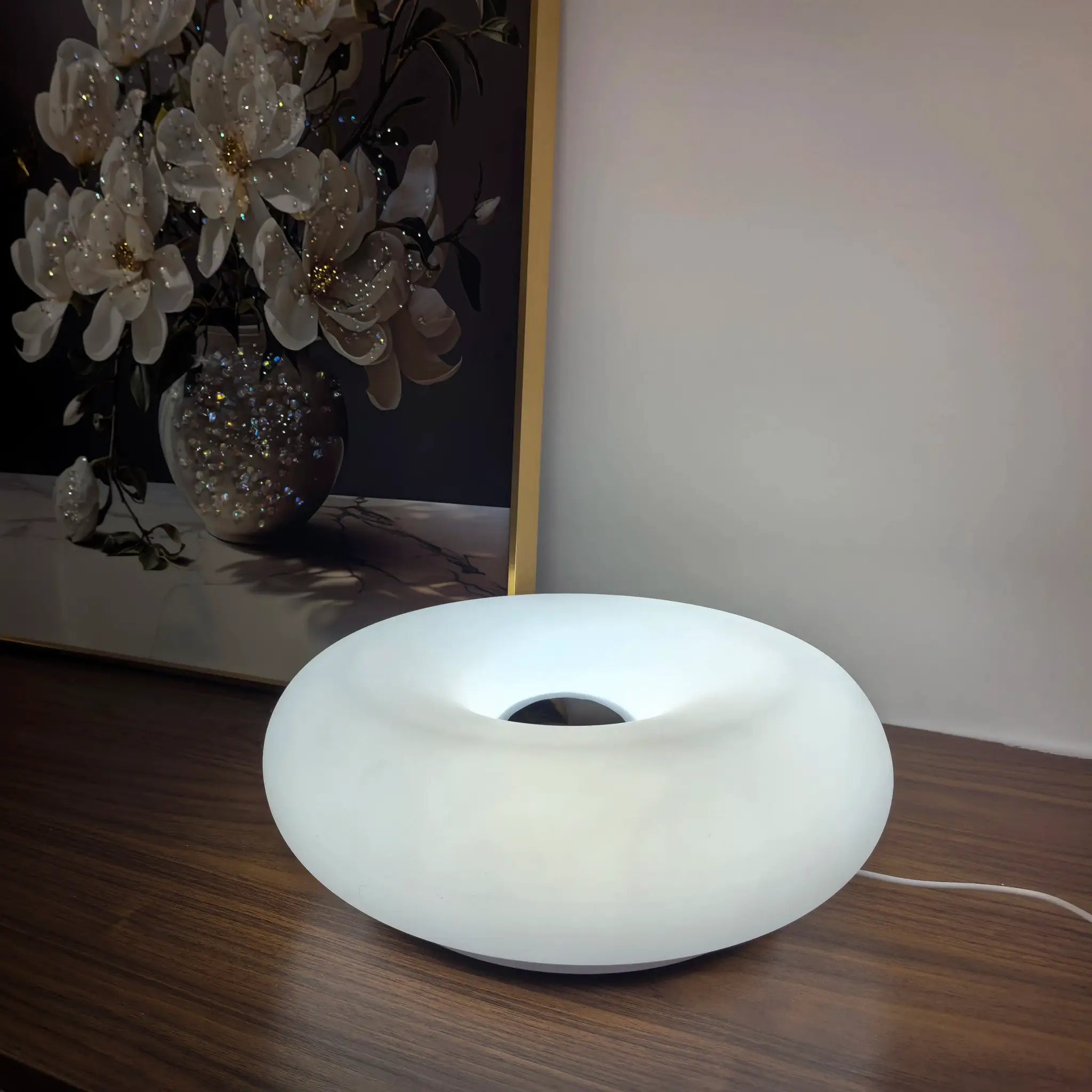 Bauhaus donut table lamps, white, USB-powered, Simples Market, 2-piece set