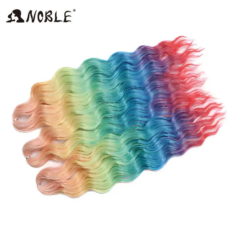 Noble Hair rainbow ombre loose deep-wave braiding hair extensions, 24-inch synthetic, set of 6