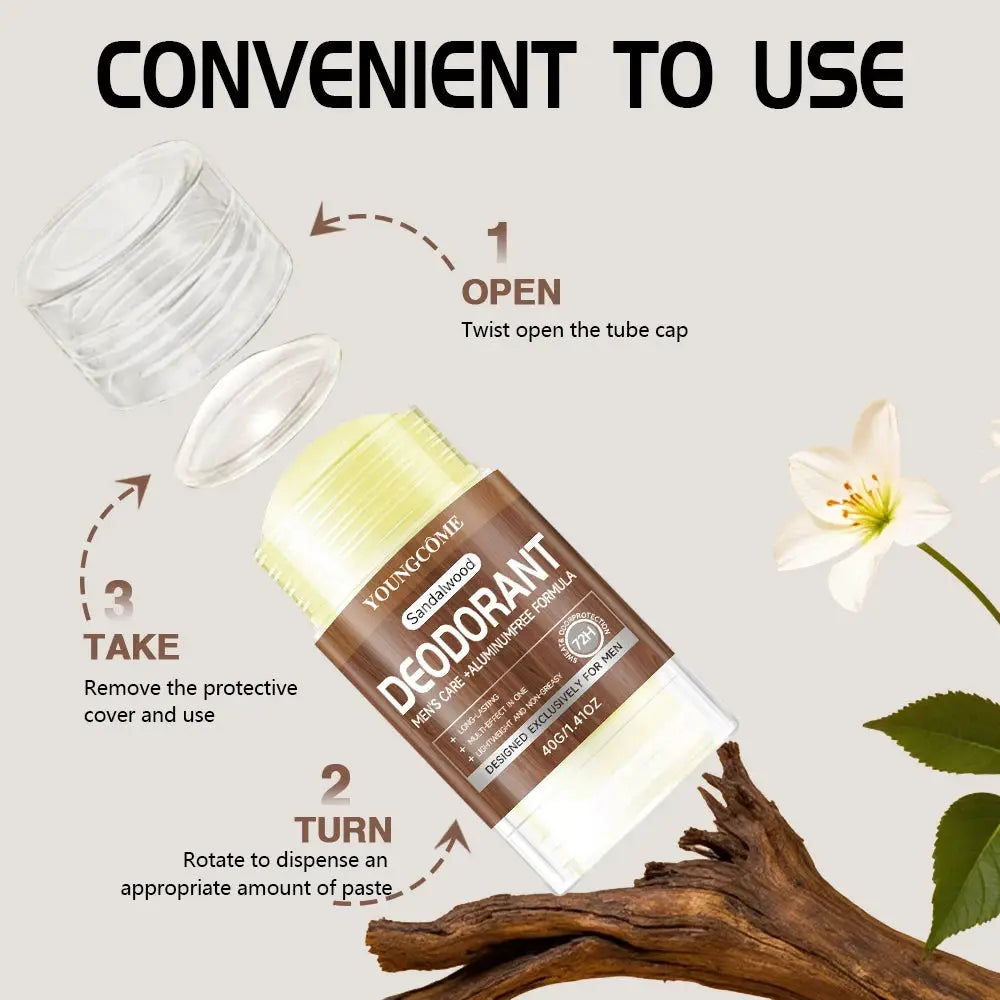 Men sandalwood deodorant stick by Simples Market, 40g, anti-sweat with lasting fragrance