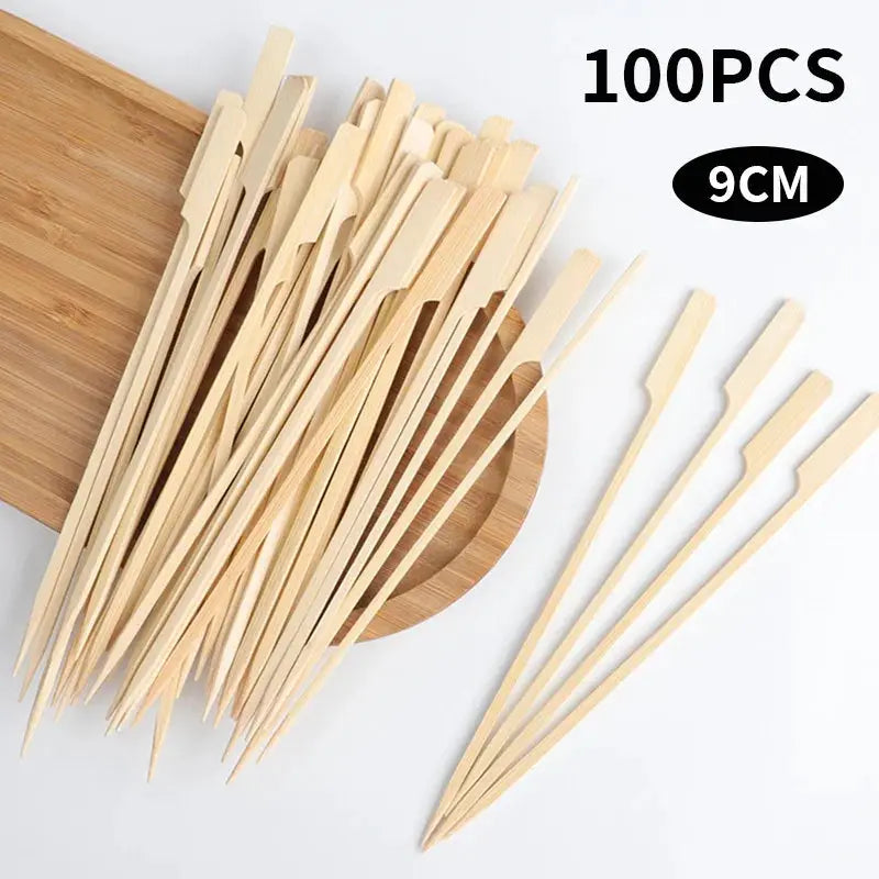 100 Pcs Natural Bamboo Skewers Disposable BBQ Sticks For Kabob Fruit Cocktail Camping Party Grilling Tools