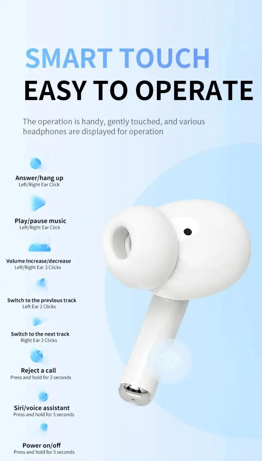 Simples Market 2025 Air Pro wireless Bluetooth earbuds, white TWS headset with HiFi sound, waterproof