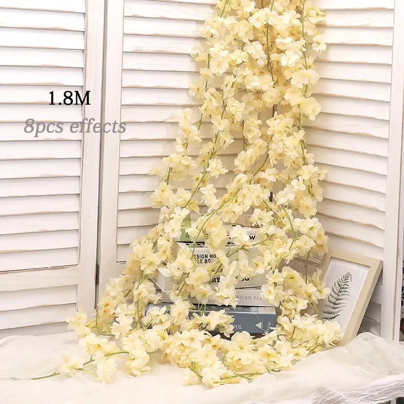 Artificial Sakura Flowers Vine Hanging Floral Garland Home Garden Wedding Arch Party Cherry Blossom Wall Decor