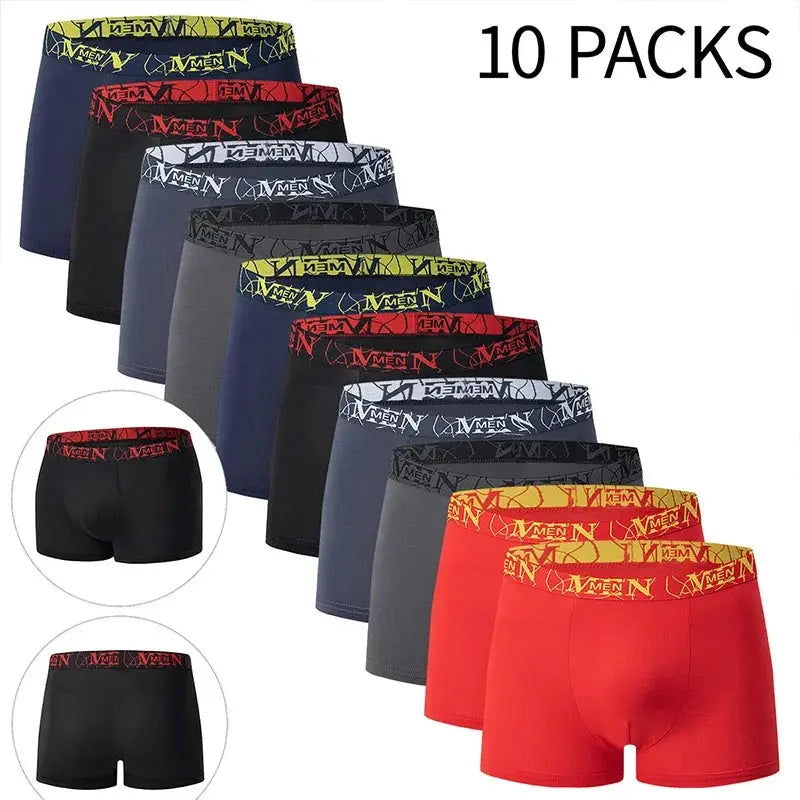 Men's boxer underwear 10-pack by Simples Market in assorted colors with branded waistband.