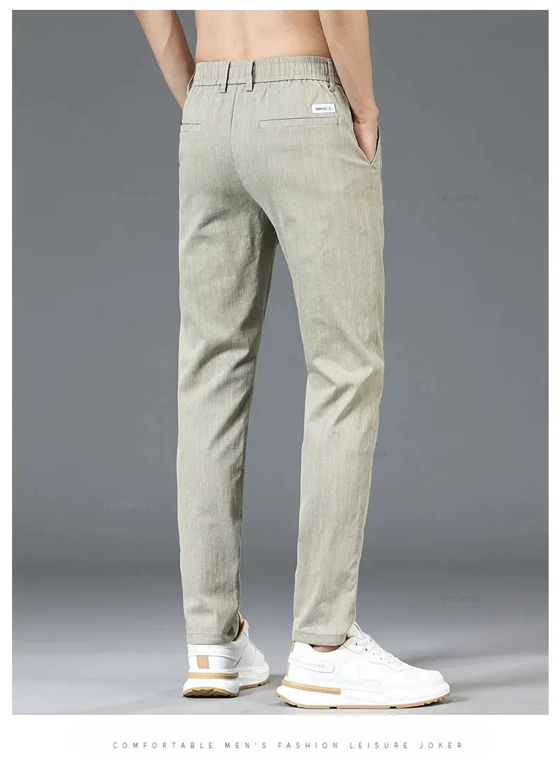 Simples Market men's casual pants, khaki Korean-style slim straight with elastic waist