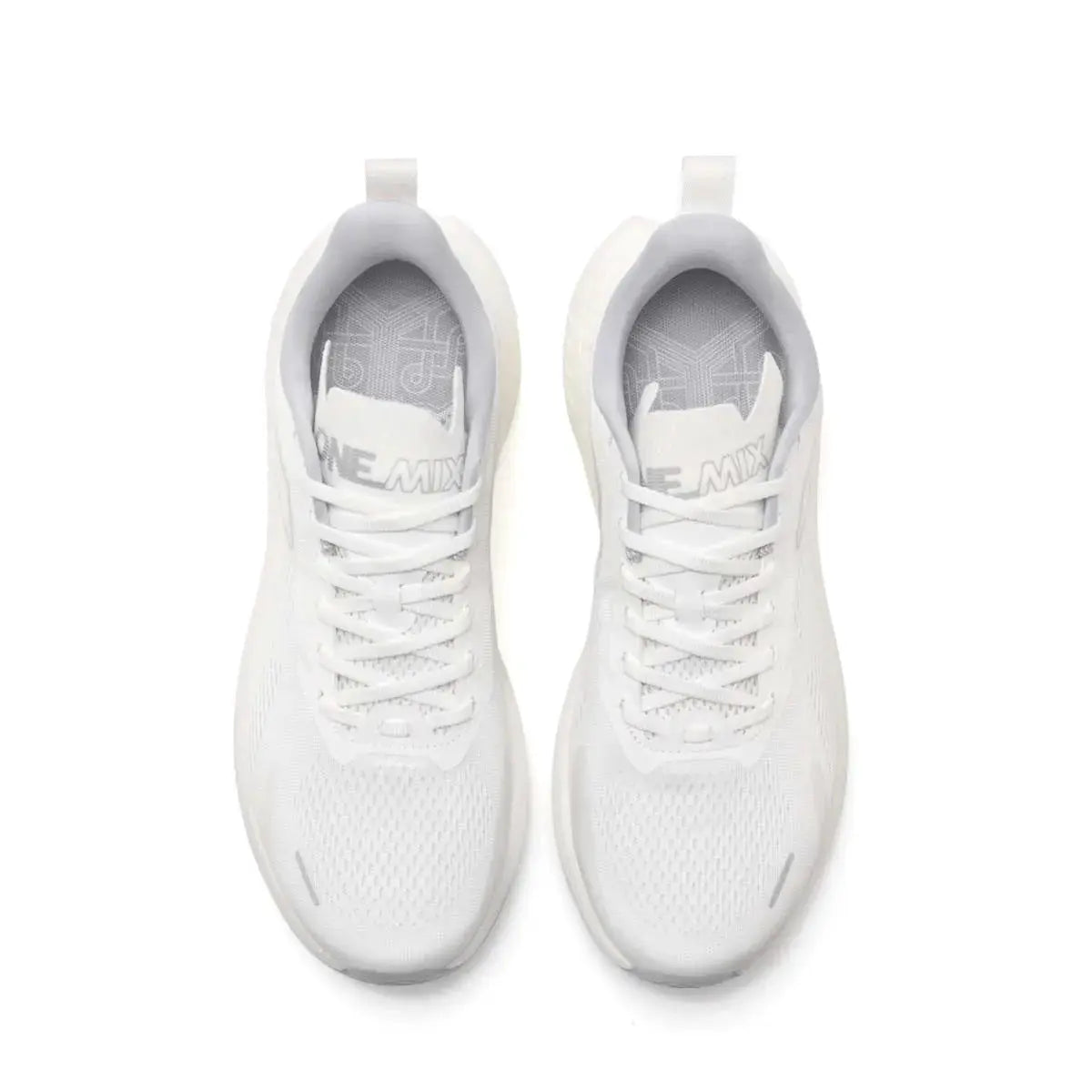 ONEMIX white breathable mesh sneakers, unisex pair with lace-up front