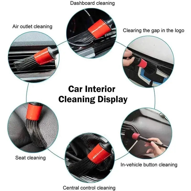 Simples Market 5-piece car detailing brush set with red-bristled heads for car interior cleaning