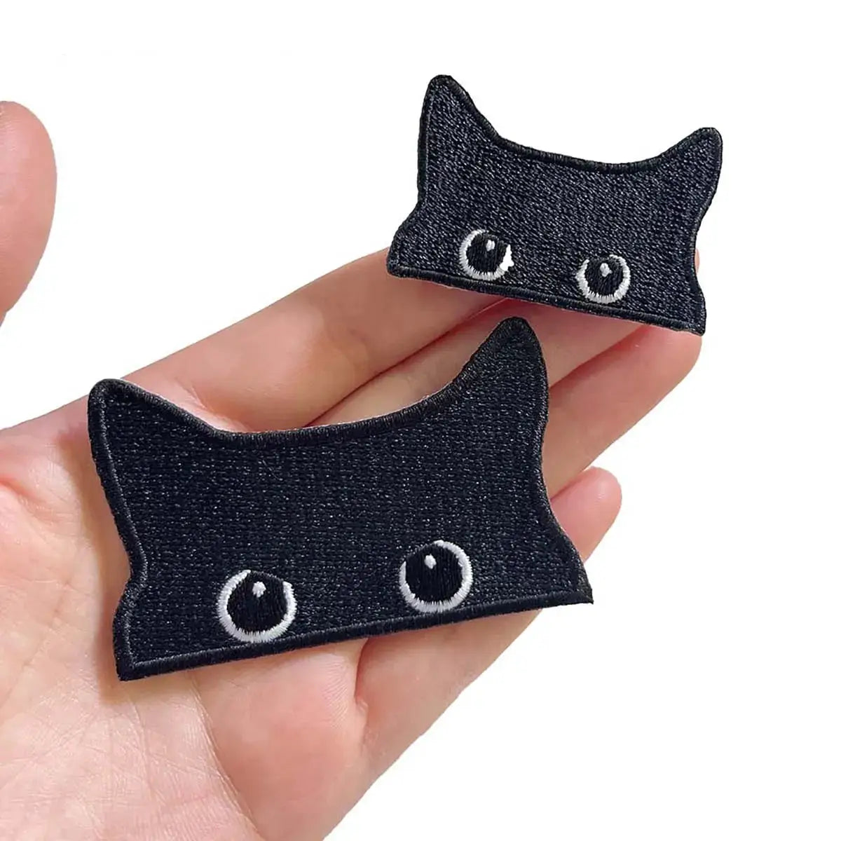 Two Pack Embroidered Black Cat Patches Iron On For Clothing Jeans Jackets Cute Cartoon Design