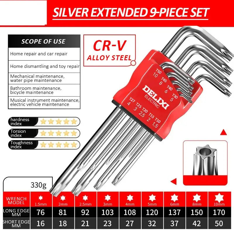 Delixi Electric Allen Key Set Hex Wrench Kit With Sleeve Universal Torque Long Metric For Motorcycles And Bicycles