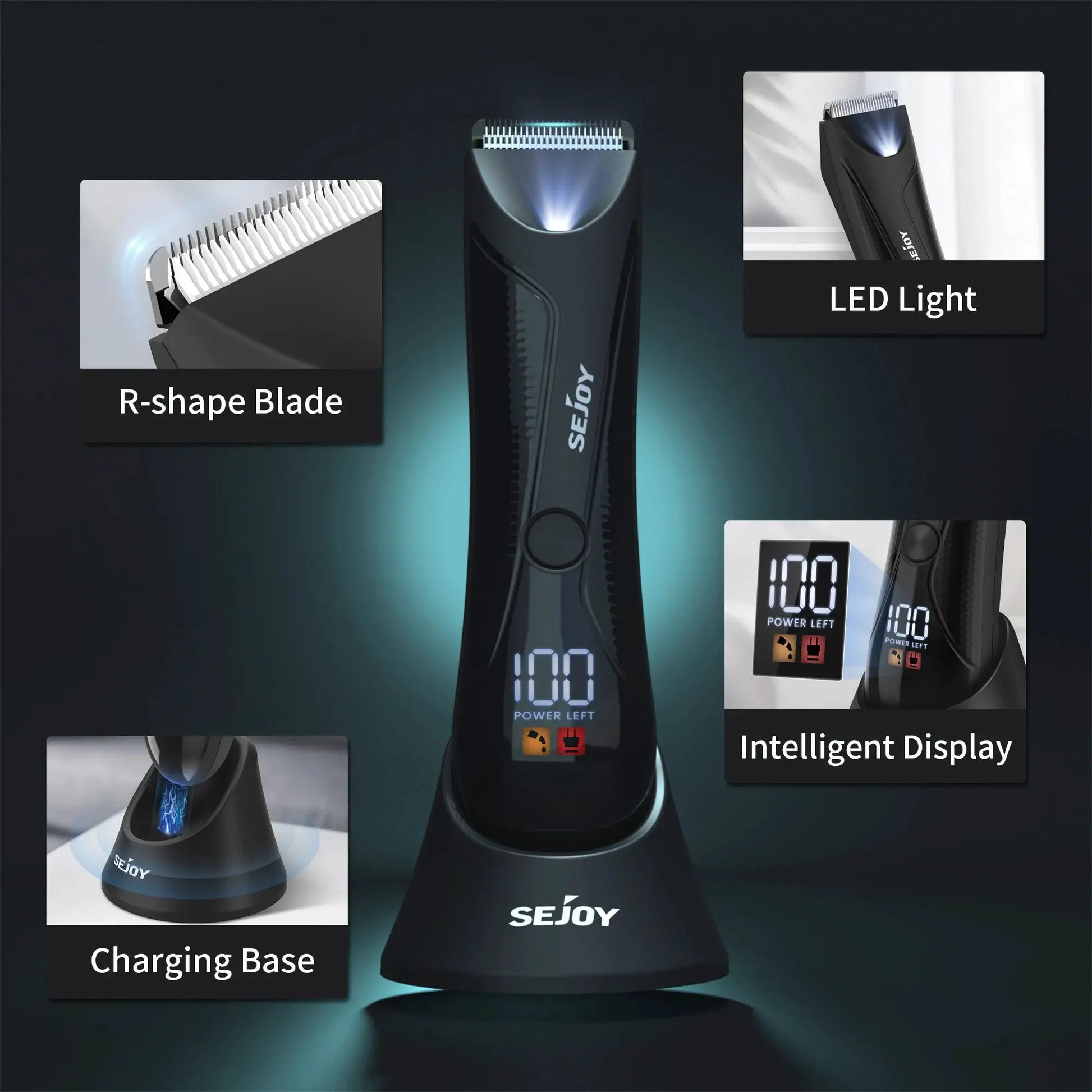 Sejoy Shaver for Men black electric razor with ceramic blades, LED light, intelligent display