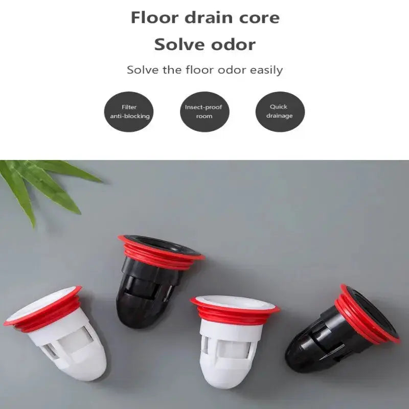 Floor drain core anti-odor device, Simples Market white and black with red rings, 4-pack