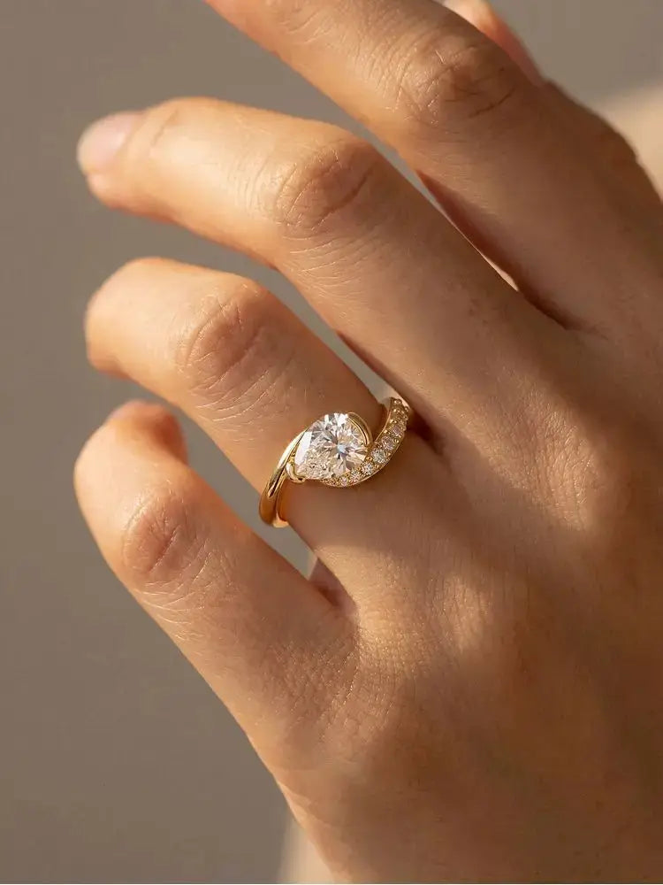 925 Sterling Silver Water Drop Interwoven Ring With Clear Pearl CZ For Women Gift Wedding Fine Jewelry