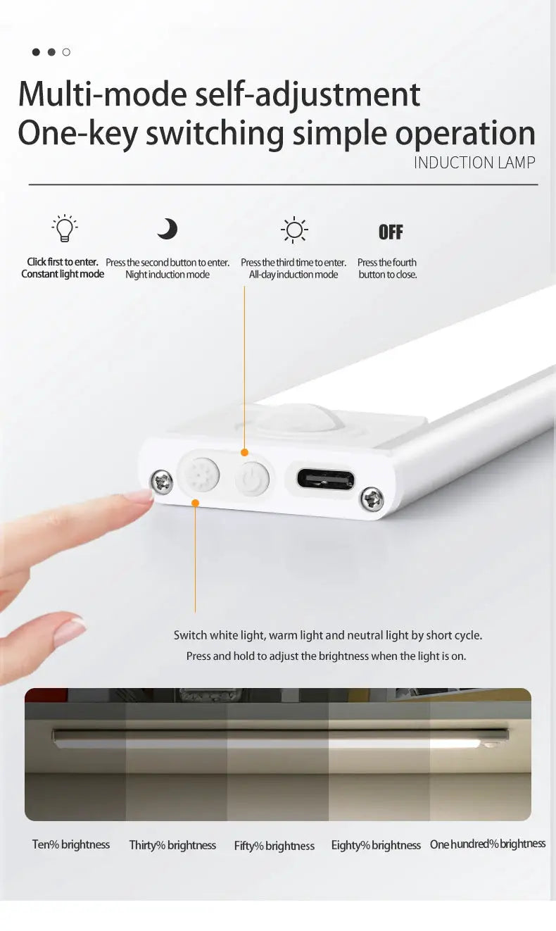 Simples Market LED motion-sensor under-cabinet light in white, wireless USB night light for kitchen cabinets and wardrobe