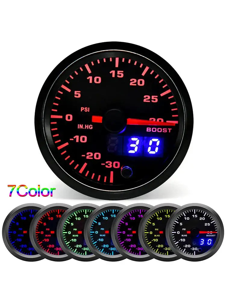 2-inch Simples Market 7-color LED dual-display boost gauge with PSI readout