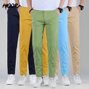 HIQOR men's casual cotton pants in five colors, lightweight summer trousers.