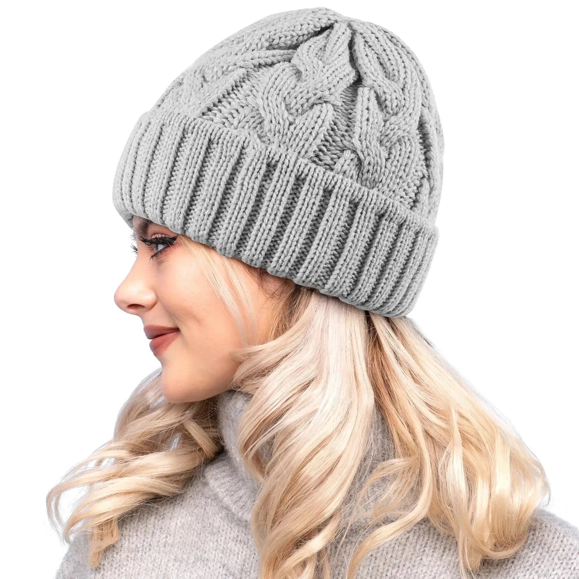 EverWarm Handmade Knitted Beanie For Women Cozy Chunky Thick Stretchy Acrylic Wool Winter Hat