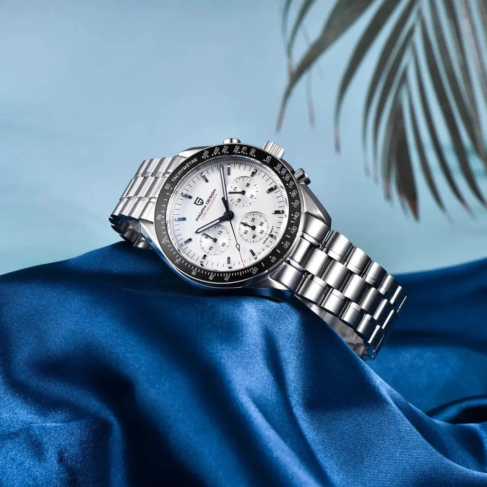 Pagani Design 1701 V5 men's stainless steel chronograph watch with white dial