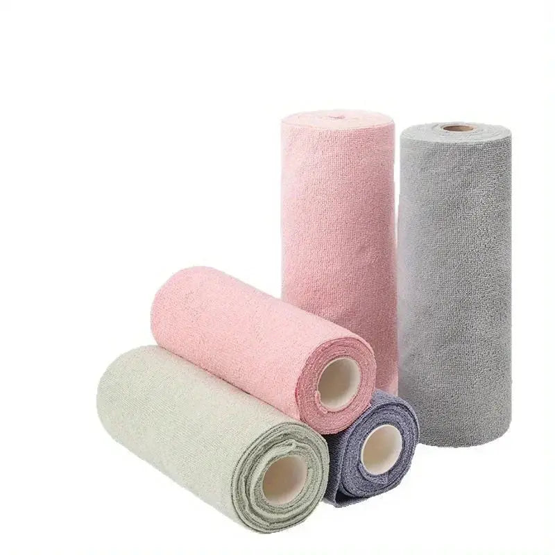 Reusable microfiber cleaning wipes, 1 roll/20pcs, pastel pink, beige, gray and lavender, Simples Market.