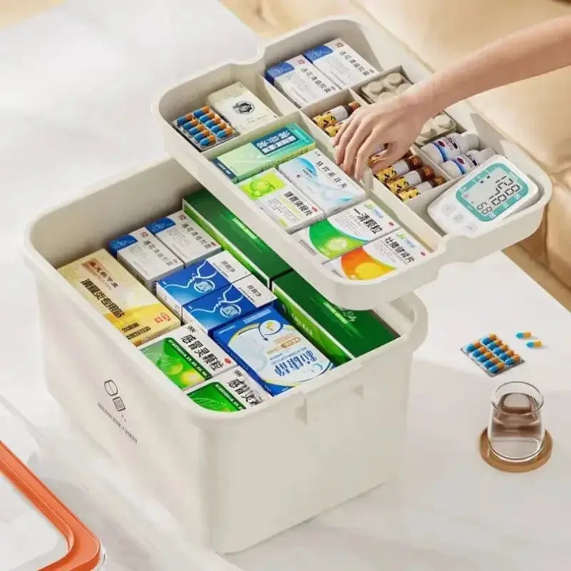 Large Capacity Portable Medicine Box With Multi Layer Drug Storage For Home First Aid Kit And Family Emergency