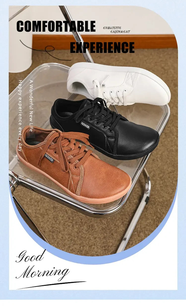Simples Market barefoot shoes (wide version); three pairs in black, white and tan with lightweight soft soles.