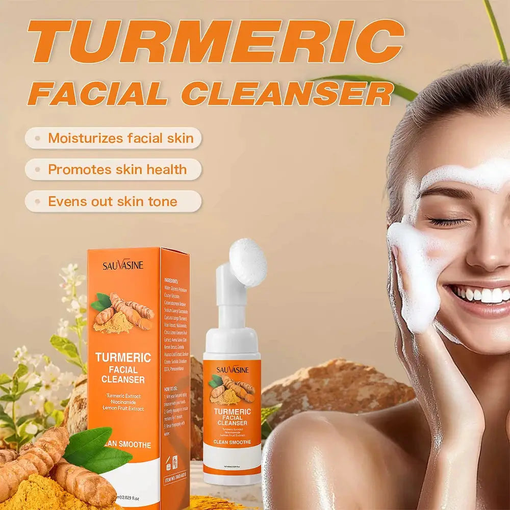 Turmeric Facial Cleanser With Lemon Extract And Niacinamide Daily Foaming Face Wash With Brush For Brightening Skin