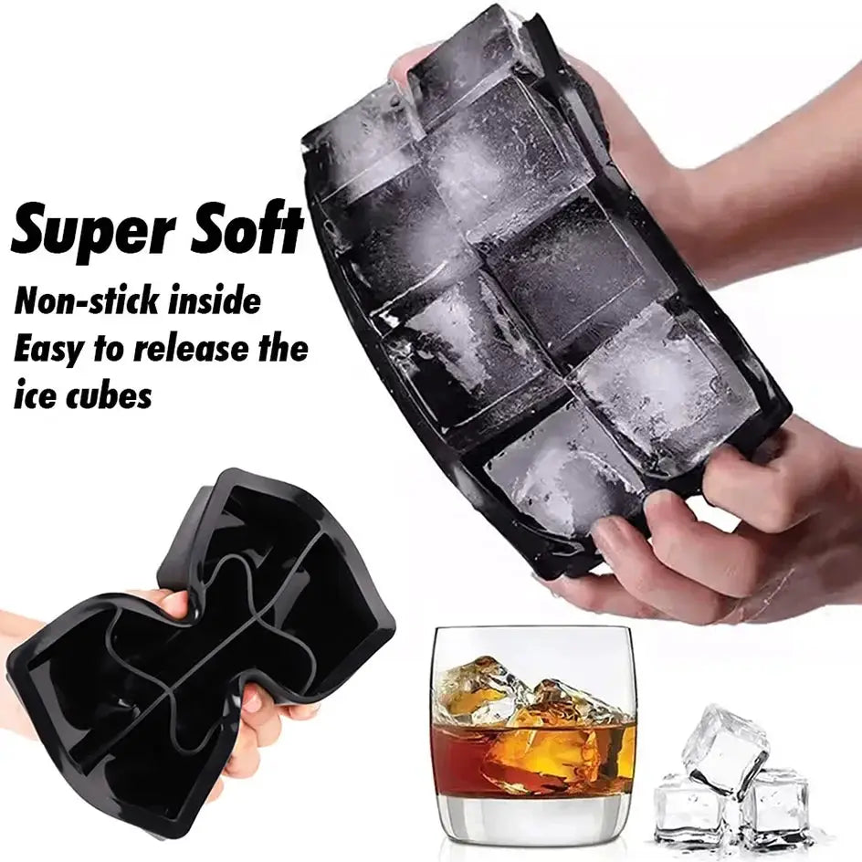 Ice cube mold by Simples Market, silicone with lid, 4/6/8-grid black square tray for whiskey.