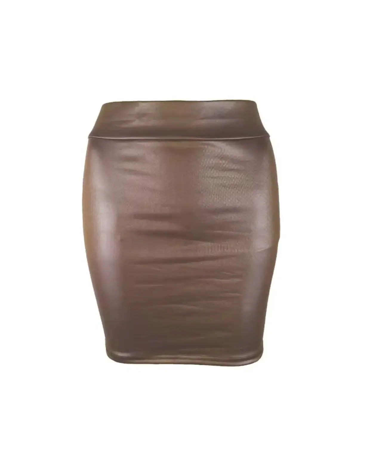 Leather PU mini skirt, bronze-brown, high-waist, Simples Market