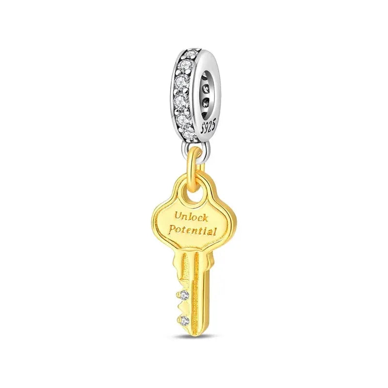 925 Sterling Silver Gold DIY Charms Beads Inlaid Zirconium Sun Leopard Pendants Fit Bracelet For DIY Jewelry Making