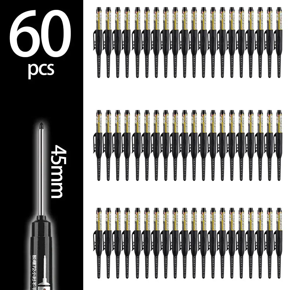Carpenter marker pens 60-piece set, 45mm long nib, deep-hole markers in black blue red white, Simples Market