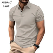 Summer Mens Solid Color Polo Shirt Short Sleeve Lapel Button T Shirt Lightweight Casual Streetwear For Jogging Top